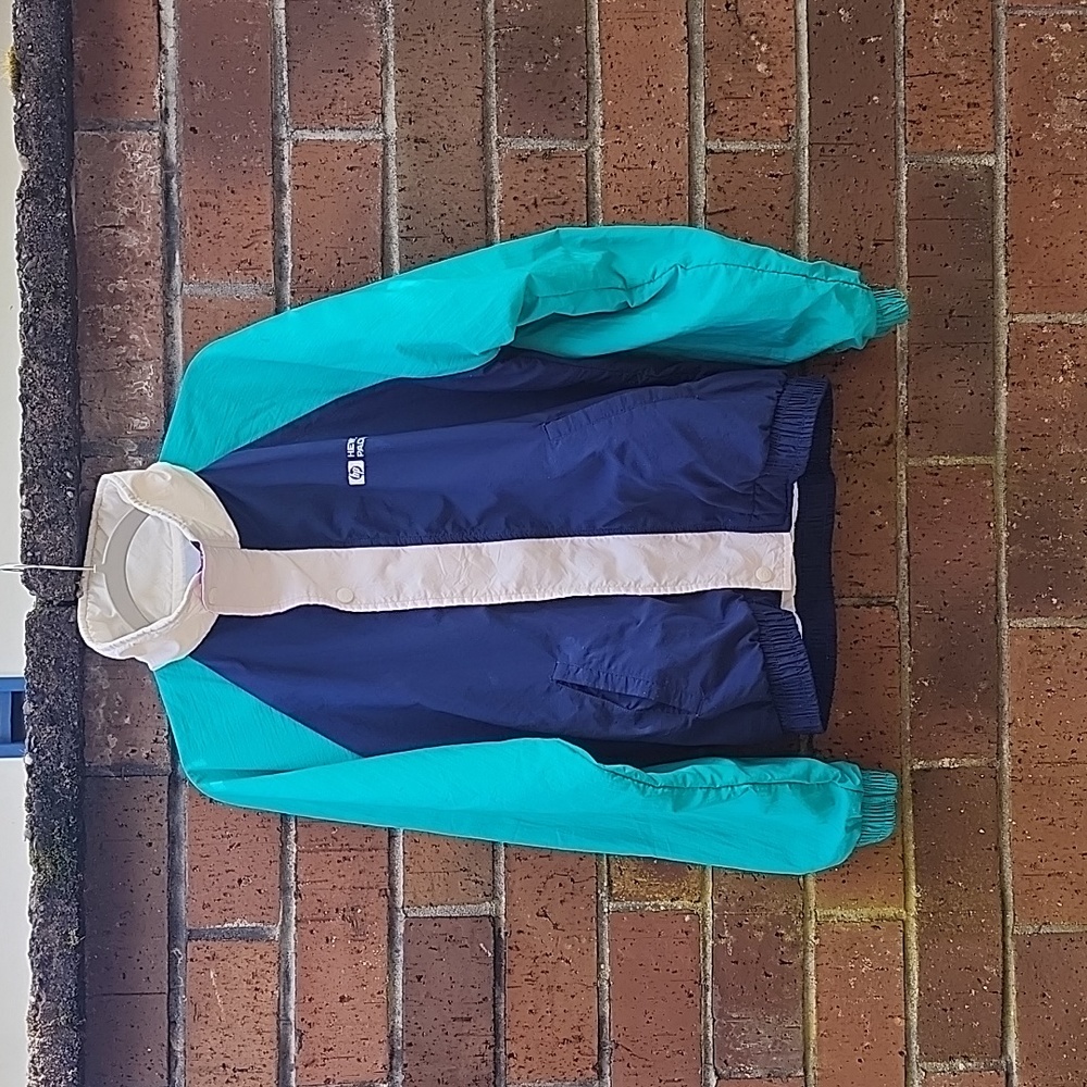HP "Coach" Light Weight Jacket, Medium, Blue Turquoise White